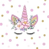 TOARTi  Unicorn Angel Flower Wall Decal Polka Dot Eyebrow Wall Sticker Colorful Fairytale Wall Art Unicorn Cute Wall Decal Nursery Bedroom Decal Vinyl Wall Decal Home Decor, Gold@Pink