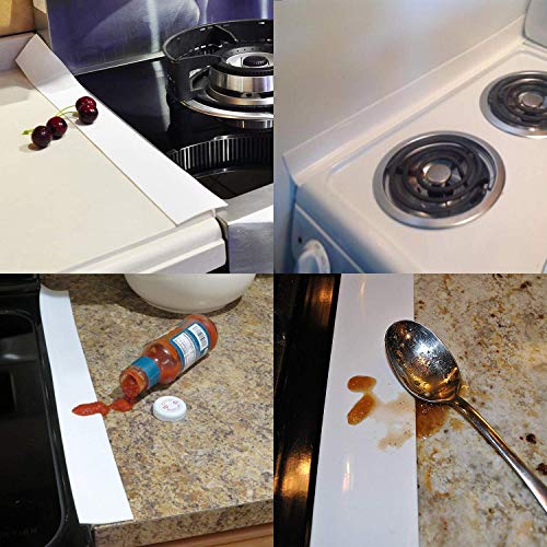 Silicone Stove Counter Gap Cover, Heat Resistant Kitchen Stove Counter Silicone Gap Filler Cover Seals Spills Between Counter Stovetop Oven Washer Dryer, 2 Pack (21 inch, White)