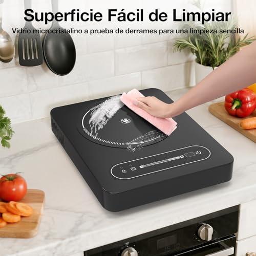 GTKZW Portable Ceramic Hob 2000W, Electric Stove 1 Fire 36 cm | Double Ring with 9 Power Levels and Timer, Compatible with All Utensils, for Camping and Small Kitchen