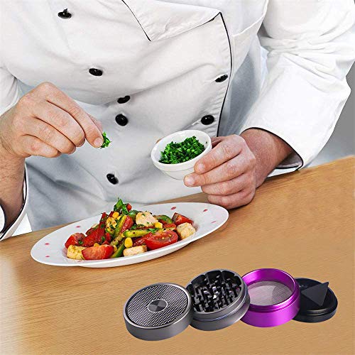Ausma 4 Pieces 2.5 inch Large Metal Grinder with Pollen Catcher,Scraper and Magnetic Top for Herbs,Spices(Purple)
