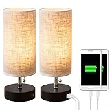 Lifeholder Table lamp, Black Wooden Base Bedside Desk Lamp,Nightstand Lamp with Dual USB Charging Port, Bedside USB Table Lamp Perfect for Bedroom, Living Room or Office (2 Packs)