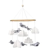 Sorrel + Fern Baby Crib Mobile, Wooden Nursery Decor (Birds, Short) | Boys &amp; Girls, Handmade, Eco-Felt, Unfinished Wood, Fits Bassinets, Nursery Decoration, Gender Neutral