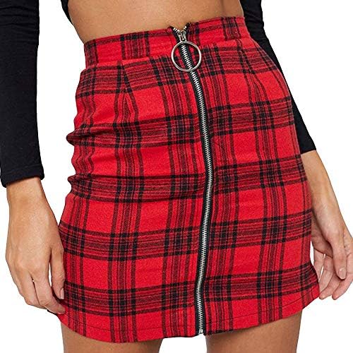 Fashion Girl Casual Plaid School Uniform Pleated Skirt Cotton Scottish Red Skirt