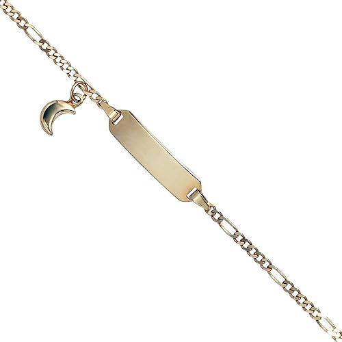 Gourmette Lune Or Jaune 333 Or 14 Cm Gravure Id Bracelet Anneau Ressort Bijou Enfant Amazon Fr Bijoux