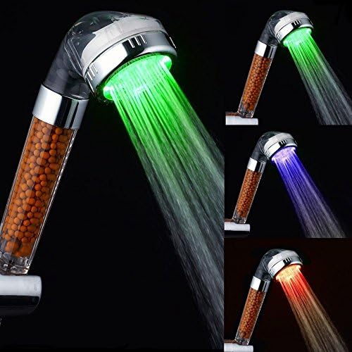 Acepstar LED Handheld Showerheads, 3 Color Changing by Water Temperature Controlled Double Filtration Massage Spa Anion Detectable Bathroom Spray Shower Head