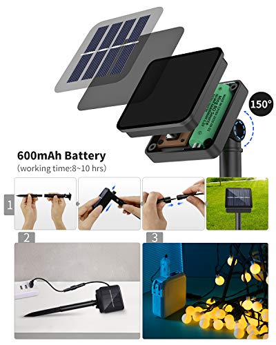 Solar String Lights Outdoor, Upgrade Version Solar+USB Powered+Remote Control 35.6ft 60LED Outdoor String Lights Waterproof IPX5, 8 Lighting Modes LED String Lights for Garden Yard Wedding Party
