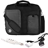 BLACK Pindar Durable Water-Resistant Nylon Protective Carrying Case Messenger Shoulder Bag For Samsung 9 Series 11-inch Notebook Laptop NP900X1A / Samsung 3 Series 12-inch Notebook Netbook NP350U2A + Black Cable Organizer + White 3 Port USB HUB with Micro USB Charger