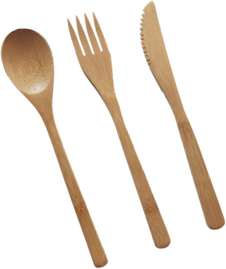 Eco-friendly Japanese Style Bamboo Tableware Set, Wood Reusable Cutlery Set with Knife, Fork, Spoon For Home School, Office, Outdoor Camping, Picnic(1 Set Bamboo Tableware (Knife+ Fork +Spoon ) )