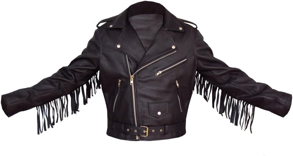 Men's Black Fringe Tasseled Genuine Lambskin Leather Jacket