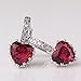 GULICX White Gold Tone Cubic Zirconia Heart Red Pierced Huggie Hoop Earrings Ruby Color Girl Gift