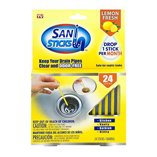 Sani Sticks Drain Cleaner and Deodorizer | Non-Toxic, Enzyme Formula to Eliminate Odors and Helps Prevent Clogged Drains | Septic Tank Safe | 24 Pack, Lemon