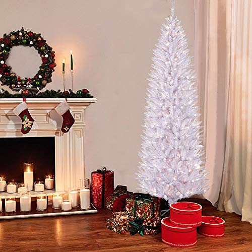 Puleo International 7.5-Foot Pre-Lit White Fraser Fir Pencil Tree, 1187 Tips, 350 UL Clear Lights, Hinged, Metal Stand Artificial Christmas - Thumbnail 2