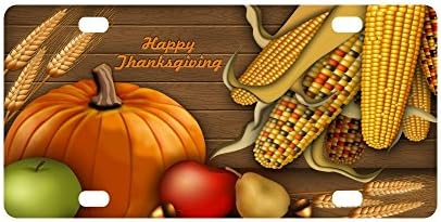 Thanksgiving Corn Pumpkin Apple Wheat Harvest Strong And Durable Aluminum Car Metal License Plate Frame for Women/Men Four Holes Tag 12" X 6"