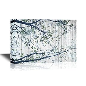 Canvas Wall Art - Tree Branches on Wooden Background - Gallery Wrap Modern Home Art | Ready to Hang - 12x18 inches