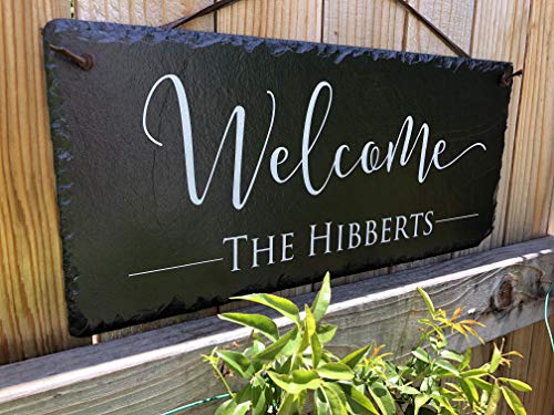 Sassy Squirrel Welcome Guests with This Beautifully Handcrafted and Customizable Slate Home Name Plaque Personalized House Sign with and Hardware. Improve The Curb Appeal of Your Property (12"x6")