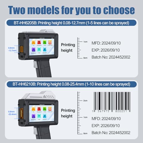 UPRINTJET Portable Inkjet Printer, BT-HH6205B Portable Inkjet Coding Machine with Quick Drying Ink Cartridge for Logo Text Date Batch Number QR Code Barcode