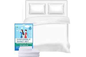 LRUUIDDE Disposable Travel Bed Sheets King Size, Disposable Hotel with Quilt Cover and Pillowcase, Disposable Bedding Travel Bedding Disposable Sheets for Business Travel Hotel Essentials( 4-Piece ) (1pack)