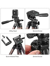 kwithan 50 inch de aluminio iPhone trípode, trípode de vídeo para teléfono celular y cámara, trípode universal, con mando a distancia inalámbrico y soporte de teléfono celular soporte para iPhone 8 8 Plus X 7 7 Plus Galaxy