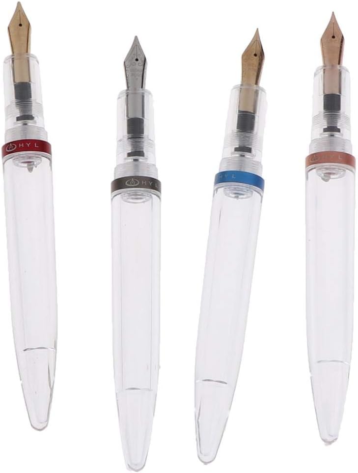 OBANGONG 4 Pcs Acrylic Fountain Pen Fine Nib,Clear Transparent Acrylic Demonstrator,Huge Ink Capacity with Dropper Filling,Pocket Pen Gift Set