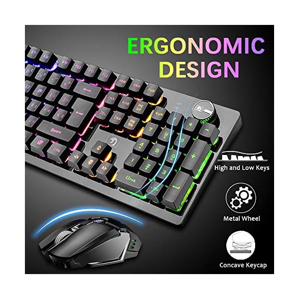 FELiCON K620 Wireless Gaming Keyboard and Mouse Combo, Mechanical Feel Rechargeable 100% Keyboard 4800 mAh, 16 Light Up…