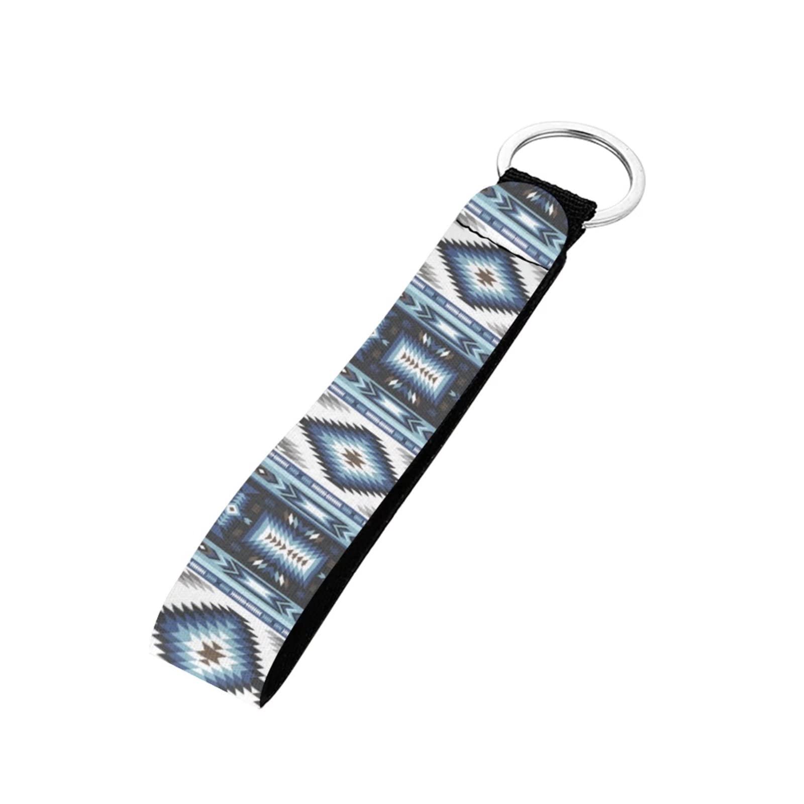 Pizding Aztec Blue Pattern with Keyring Key Chain Wristlet Strap Holder Wrist Strap for Phones Cameras Bags Durable Accessories