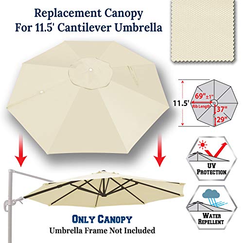 BenefitUSA Replacement Canopy Top Cover for 11.5' Rome Cantilever Patio Umbrella Outdoor Sunshade (White)