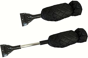 YJNAUPAI 2 Pack Ice Scraper with Glove,Ice Scraper with Glove Warming Car,Quickly Scrape and Remove Snow While Staying Warm - Waterproof & Windproof,Ice Scraper Mitt for Car Windshield