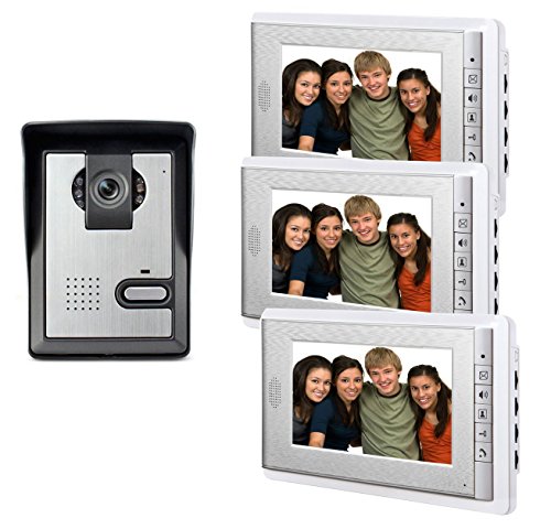 AMOCAM 7" LCD Monitor Wired Video Intercom Doorbell for home security systems 1- Camera 3- monitor Video Door Phone Bell Kits support Monitoring, Unlock, Dual-way Door Intercom IR Night Vision