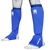 Meister MMA Elastic Cloth Shin & Instep Padded Guards (Pair) - Blue - Youth/X-Small