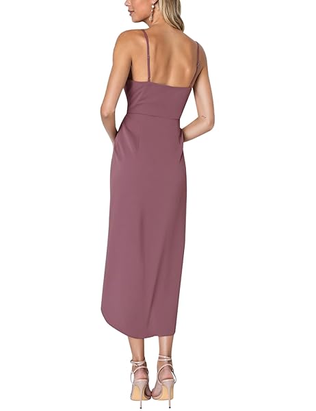 SPRIME WOMEN’S COCKTAIL WRAP DRESS SLEEVELESS V NECK FORMAL MIDI DRESSES IRREGULAR TULIP HEM SUMMER SEXY DRESS FOR WOMEN CAMEO BROWN