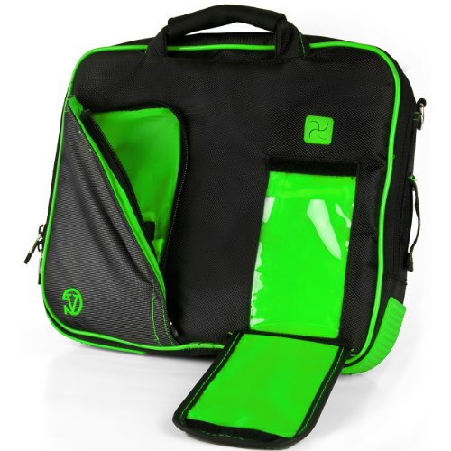 VanGoddy Pindar Sling - BLACK LIME FOREST GREEN Pro Deluxe Shoulder Messenger Carrying Bag for Lenovo Yoga 2 11' inch Windows Laptop