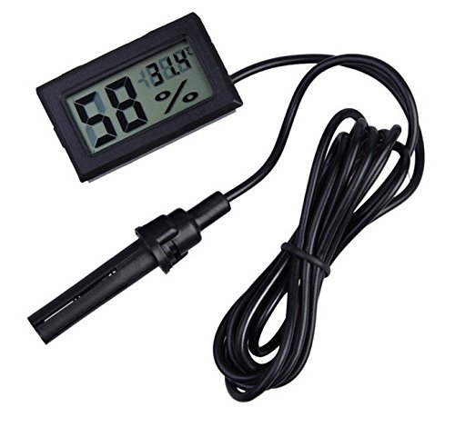 WINGONEER® 2-in-1 Digital LCD Embedded Thermometer Hygrometer with External for Reptile Incubator Aquarium Poultry - Black