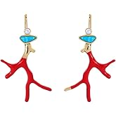 HYROOY Enamel Drop Earrings Coral Antlers Pendant Earring Branch Acrylic Resin Dangle Earrings Jewelry Decoration for Women Alloy