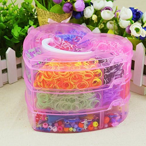 Calababy Love 3 Layers Boxed Colorful Loom Kit-4000 Rubber Bands,1 Loom,6 Charms,1 Crochet,2 Rubber band braids,48 Pics S Clips, 50 Beads,6 Small Hook