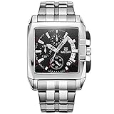 Fashion Mans Business Stainless Steel Strap Waterproof Analog Quartz Watch with Calendar Wirstwatch (Black)
