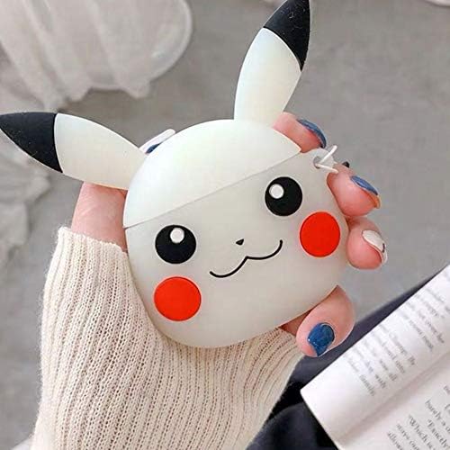 ikazen 3D Funny Cartoon Silicone Protective Case Cover with Key Chain Clasp for Apple AirPods (Pikachu) (Transparent)