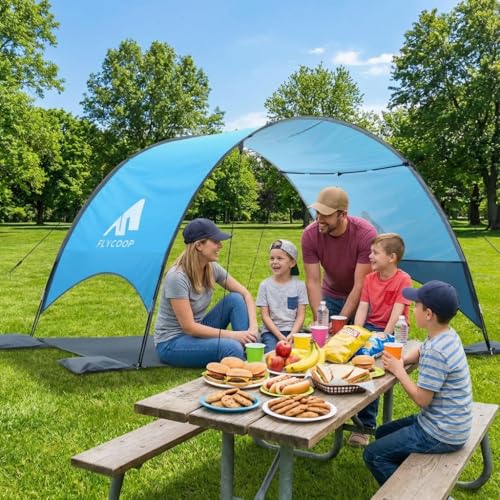 Beach Shelter with UV Protection UPF 50+ - Portable Beach Canopy & Sun Protection for Beach, 360° Ventilation, 4 Sandbags, Double Pockets, Pegs & Ropes (270 x 165 x 158 cm)