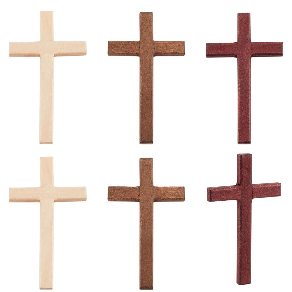 PH PandaHall 6PCS Wooden Cross, 3 Colors Easter Cross Hand Held Prayer Crosses Wood Hanging Crosses Home Church Decor for Christmas Meditation Party Gift Decoration, 6.9x12cm