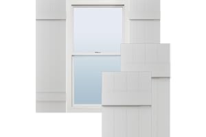 Ekena Millwork Lifetime Vinyl LJ4S14X04300WH Standard Four Board Joined, Board-n-Batten Vinyl Shutters, w/Installation Shutter-Lok's & Matching Screws (Per Pair), 14"W x 43"H, White