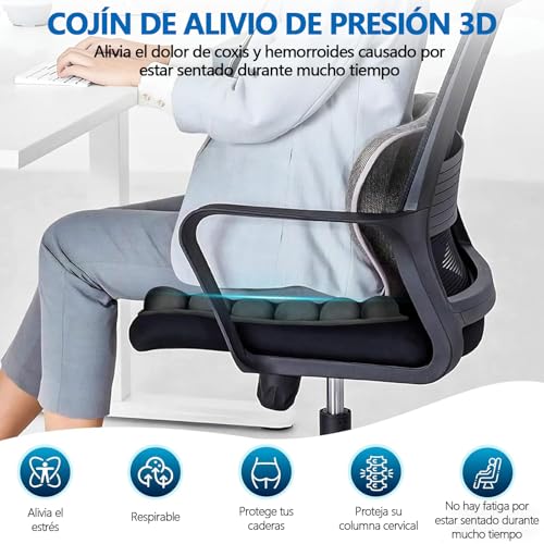 Air Cojin de Viaje,Cojín Asiento Aire Portátil ,Asiento Viaje Presión Alivio con Firmeza Ajustable,Diseñado para la Zona Del Coxis,Alivia la Ciática,Apto para Su Uso en Coches,Oficinas y Hogares
