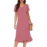 VOBCTY Women's Casual Short Sleeve Tshirt Dress Summer Side Split Loose V Neck Dresses