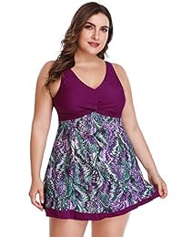 MiYang Traje de baño tipo vestido con relleno, estampado, tamaño grande, para mujeres