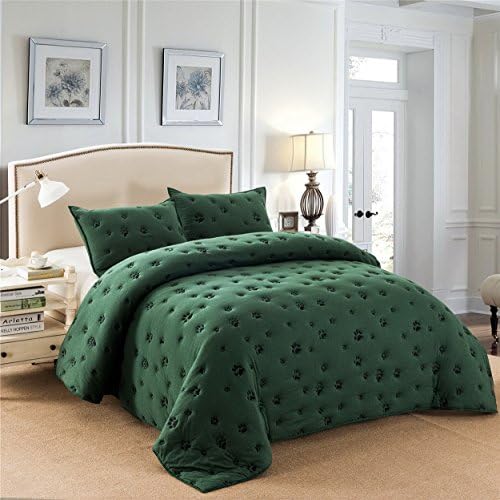 Elegantex Pet Mate Knitted Jersey Embroidered 2 Piece Comforter Set with One Sham.Plush and Ultra Soft Breathable (Twin oversize/70x90", Dark Green)