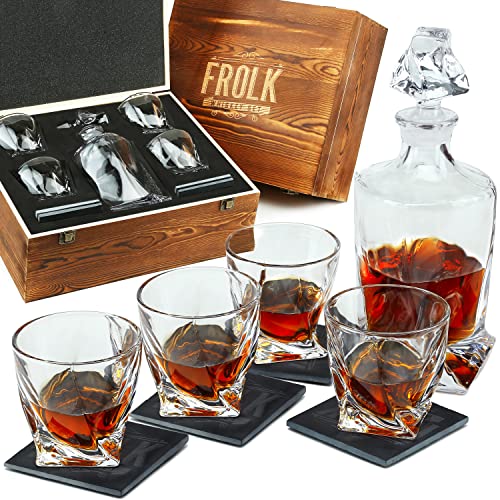 Whiskey Decanter And Glasses Set - Gift For Men - 4 Extra Large Scotch