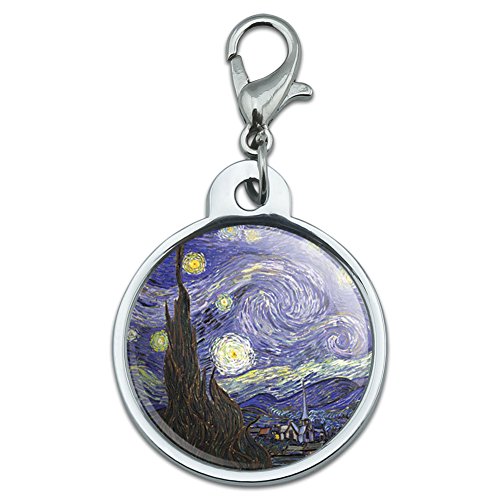 Chrome Plated Metal Small Pet ID Dog Cat Tag Art Paintings - Starry Night Vincent Van Gogh