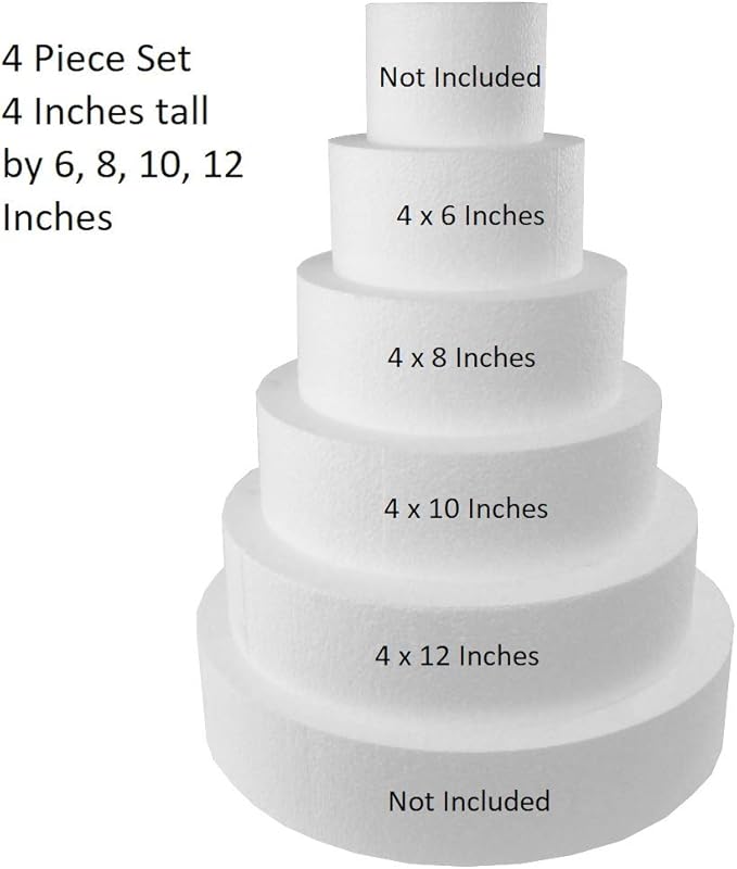 Round 4" Cake Dummies Set of 4 (4" High by 6" 8" 10" 12