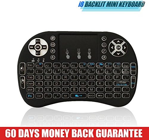 Backlit Universal Remote i8 2.4GHz Portable Mini Wireless Qwerty Keyboard with Multi Touch Touchpad Rechargable Li-ion Battery, Soft Silicone button for 4k Smart HD TV Google Android TV Box