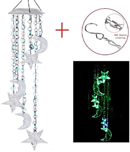Youqian Updated LED Solar Beads Star Moon Wind Chimes, Handmade Color Changing Wind Spinners Waterproof Automatic Light Sensor for Patio Yard Pool and Outdoor Decor