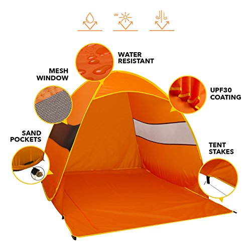 FiveJoy Instant Pop Up Beach Shade Tent with UV Protection - Easy Setup and Transport - Must Have Sun Shelter for Families with Babies and Toddlers - Great for Picnics, Barbecues, Open-Air Concerts …