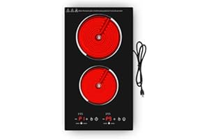 VBGK Electric Cooktop,12 Inch Built-in Radiant Electric Stove Top,110V 2100W 2 burner cooktop With 9 Heating Level, Timer & Kid Safety Lock, Sensor Touch Control 2 burner Induction Cooktop